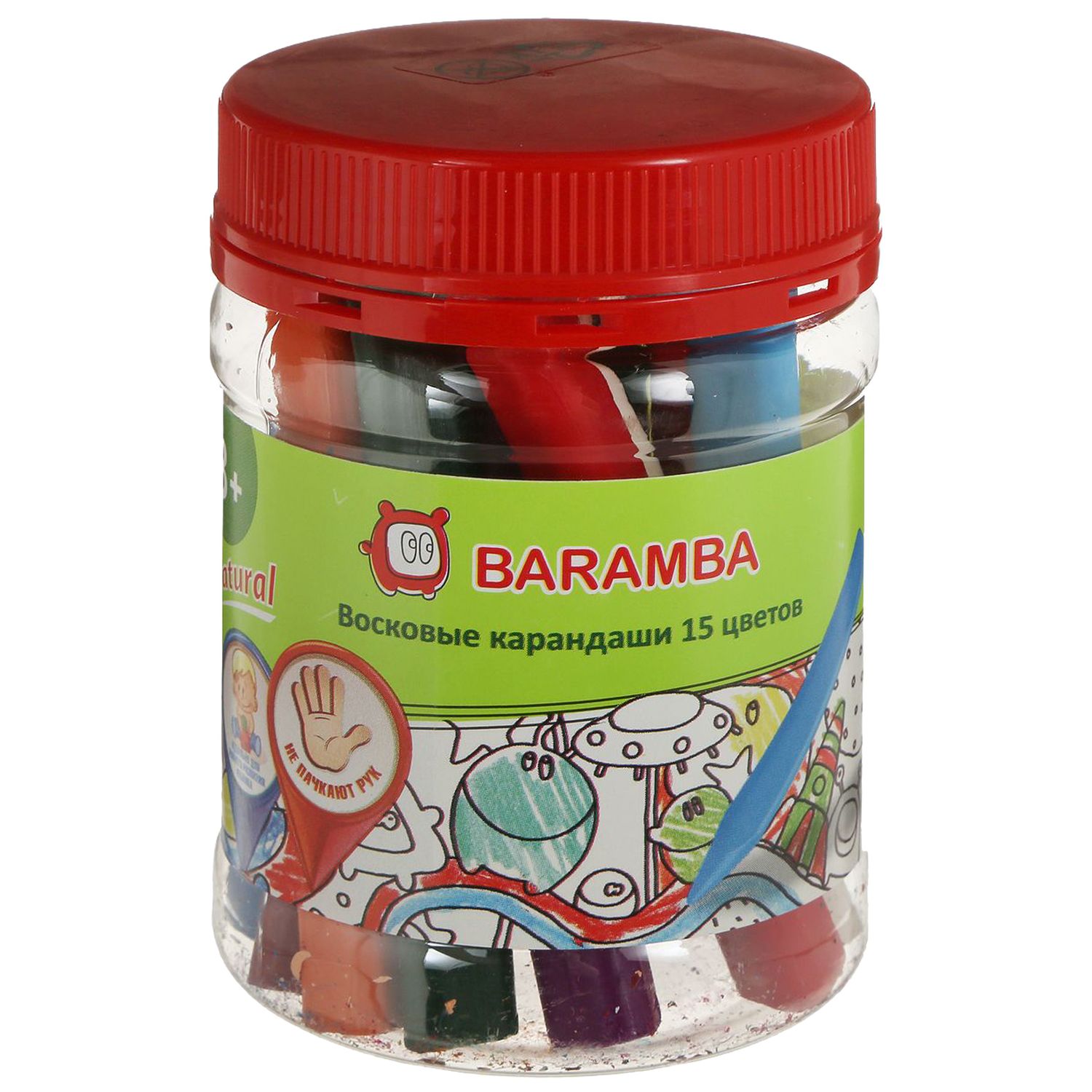 Набор восковых карандашей Baramba треугольные 15 шт./банка+точилка внутри
